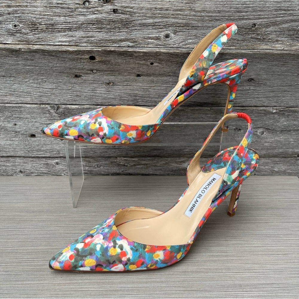 Manolo Blahnik Carolyne Floral-Print High-Heel Halter Pump, Multicolor